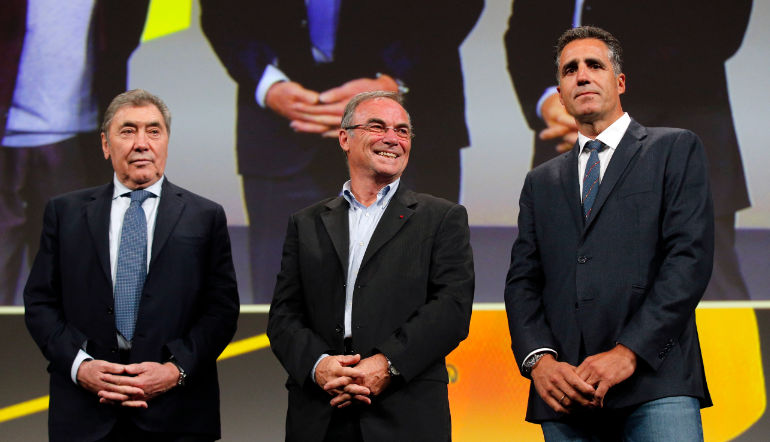 Eddy Merckx, Miguel Indurain y Jacques Anquetil 